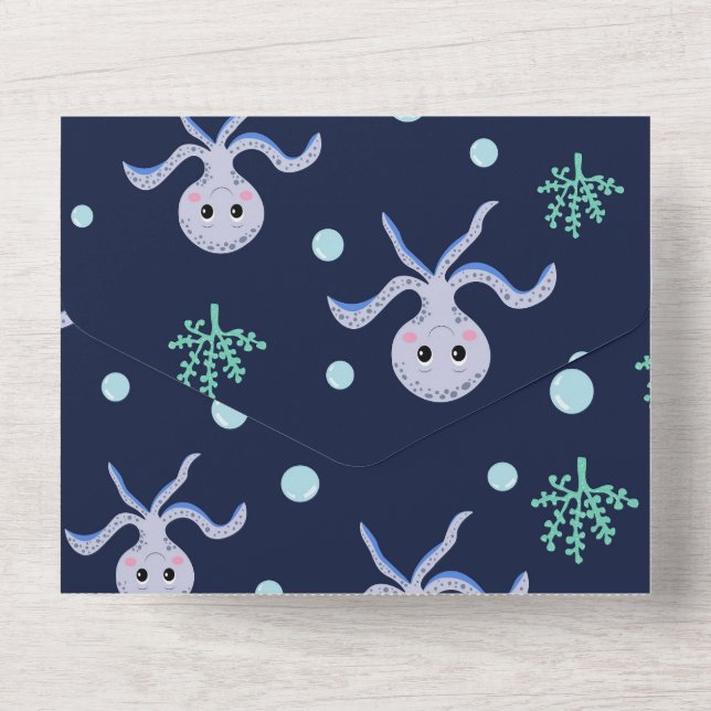 Cute Octopus Pattern All In One Invitation (Back)