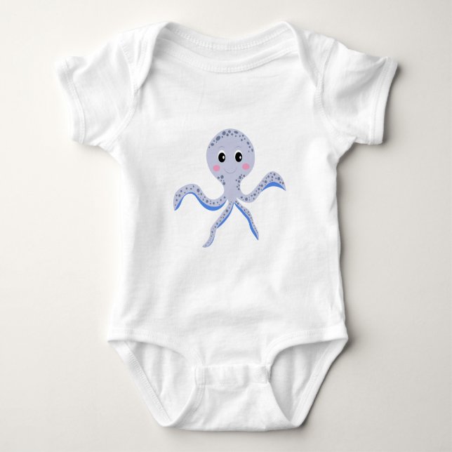 Cute Octopus Pattern Baby Bodysuit (Front)