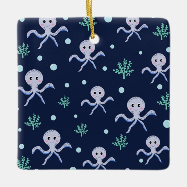 Cute Octopus Pattern Ceramic Ornament (Front)