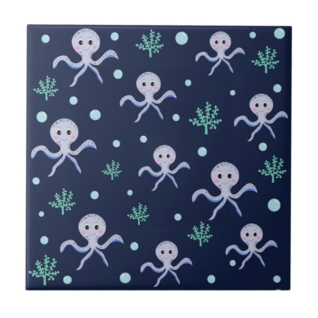 Cute Octopus Pattern Ceramic Tile (Front)