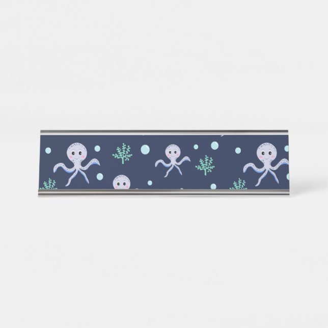 Cute Octopus Pattern Desk Name Plate (Front)