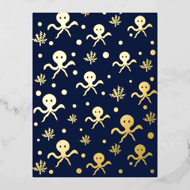 Cute Octopus Pattern Foil Holiday Postcard (Front)