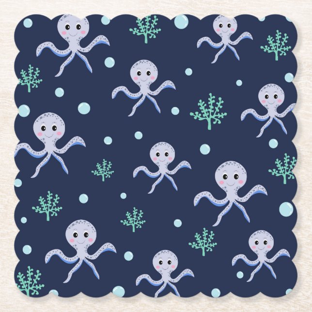 Cute Octopus Pattern Paper Coaster (Front)