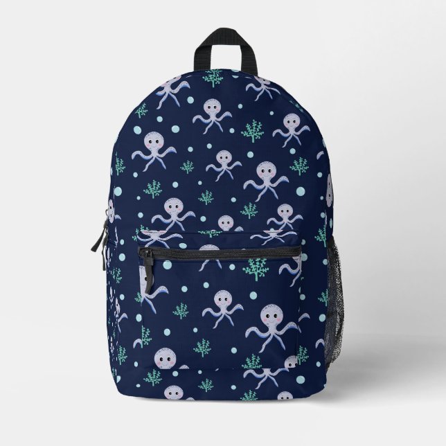 Cute Octopus Pattern Printed Backpack (Front)