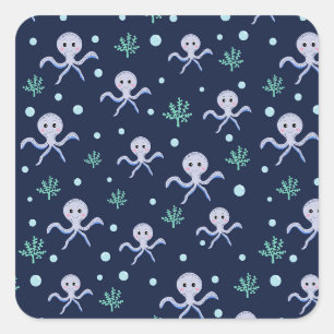 Cute Octopus Pattern Square Sticker