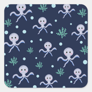 Cute Octopus Pattern Square Sticker