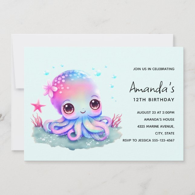 Cute Octopus Sea Creature Birthday Invitation (Front)