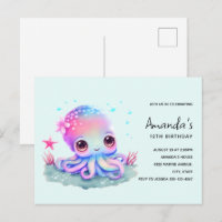 Cute Octopus Sea Creature Birthday Invitation