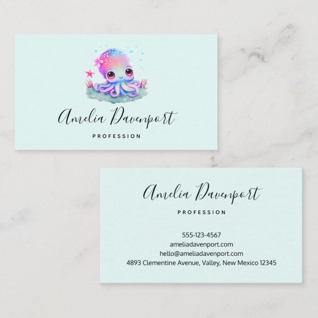 Cute Octopus Sea Creature Business Card (Front/Back)