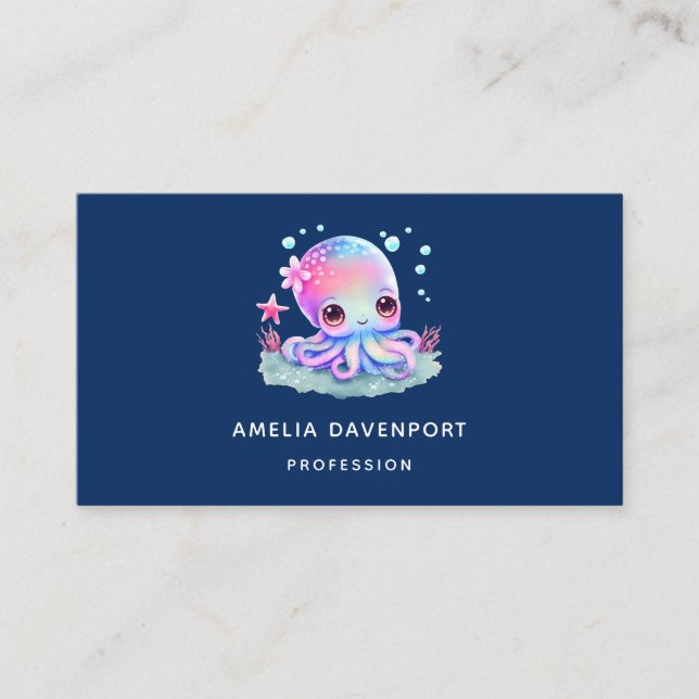 Cute Octopus Sea Creature Business Card (Front)