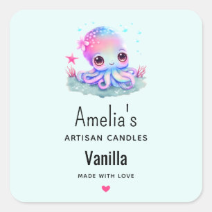 Cute Octopus Sea Creature Candle Business Square Sticker