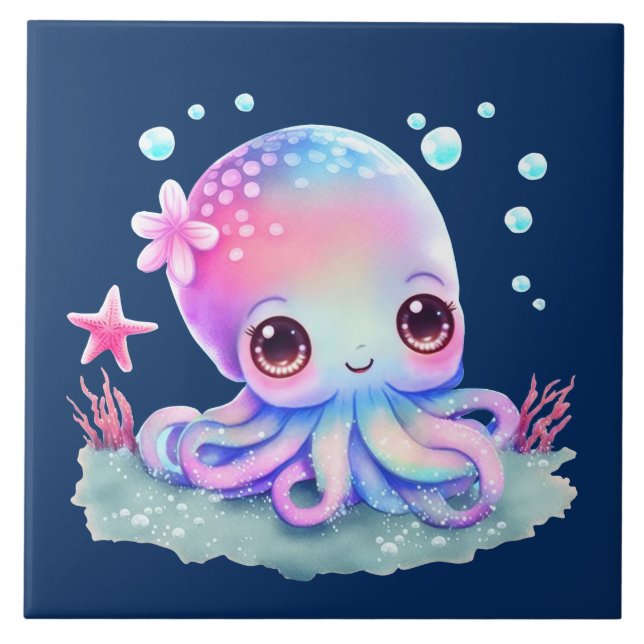 Cute Octopus Sea Creature Ceramic Tile (Front)