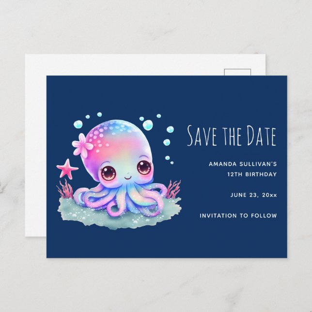Cute Octopus Sea Creature Save the Date Invitation Postcard (Front/Back)
