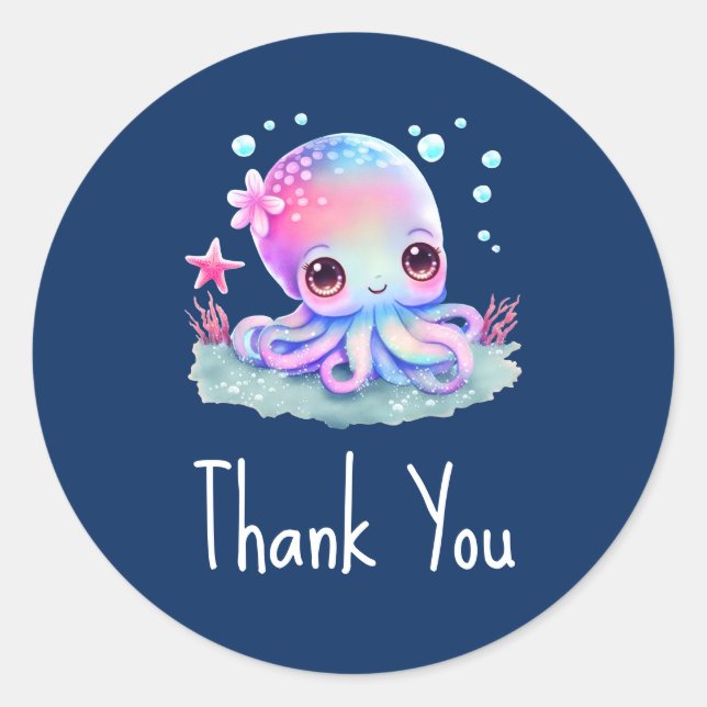 Cute Octopus Sea Creature Thank You Classic Round Sticker (Front)