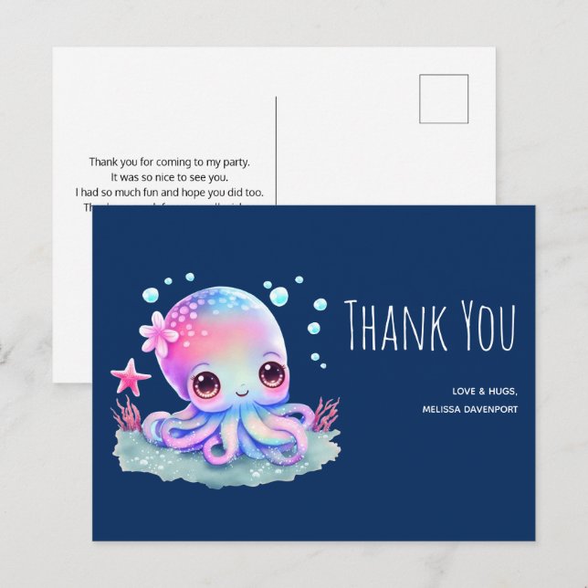 Cute Octopus Sea Creature Thank You Postcard (Front/Back)