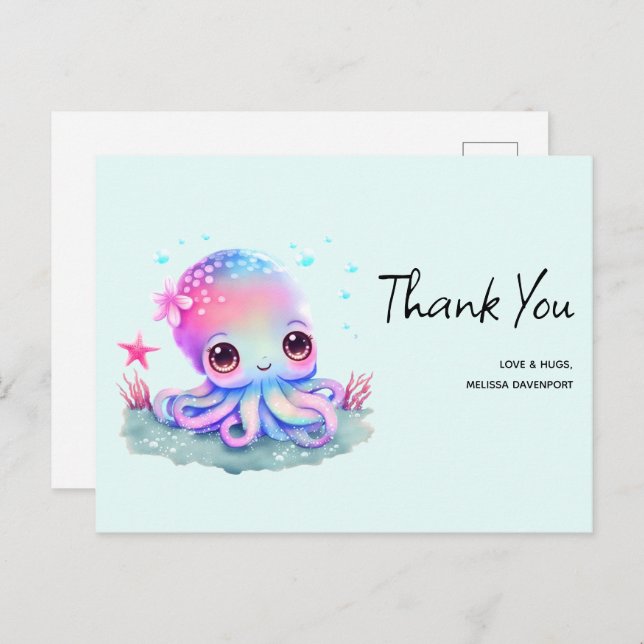 Cute Octopus Sea Creature Thank You Postcard (Front/Back)