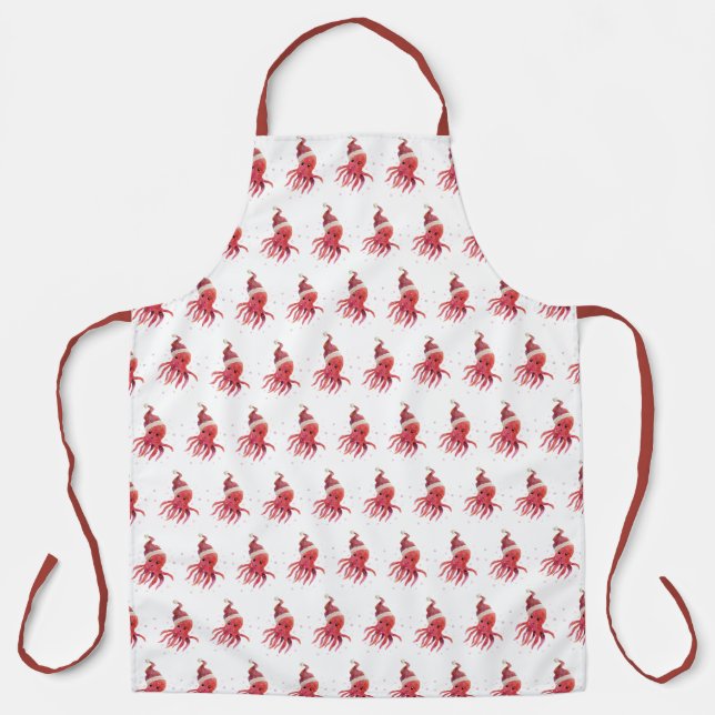 Cute Octopus Seas and Greetings Santa Hat Apron (Front)