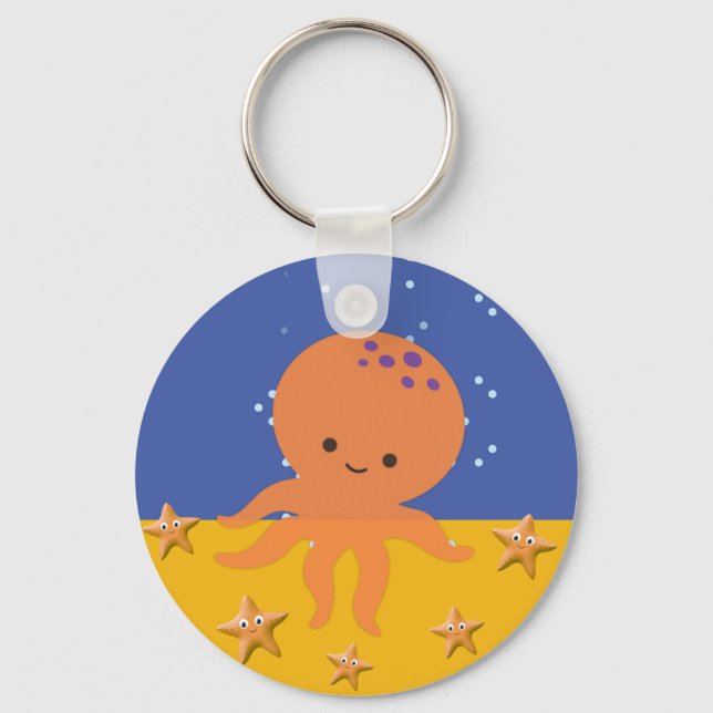 Cute Octopus Starfish Cartoon Key Ring (Front)