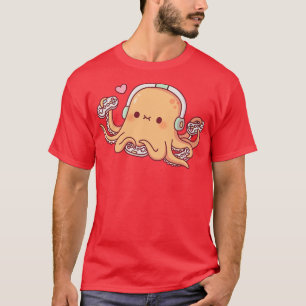 Cute Octopus With Four Video Game Controllers T-Shirt