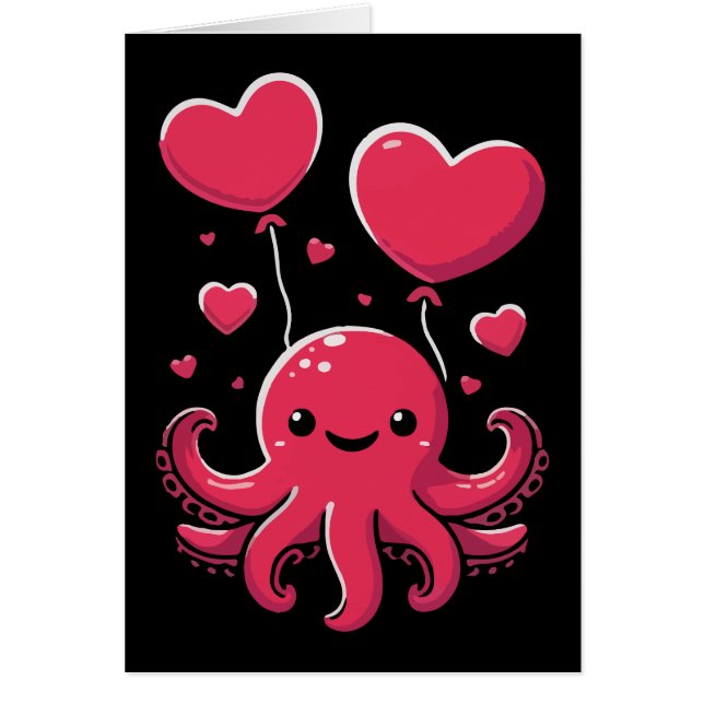Cute Octopus with Heart Balloons, Valentine's Day (Front)