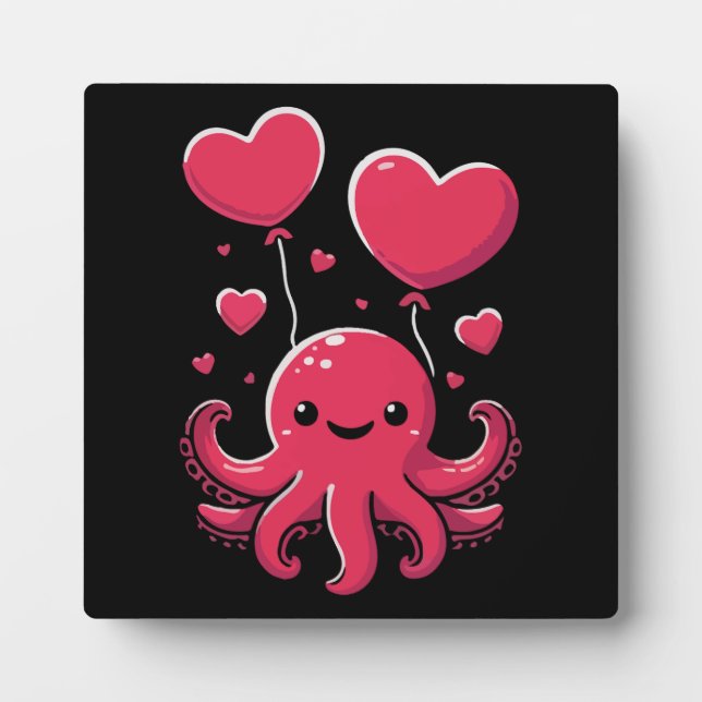 Cute Octopus with Heart Balloons, Valentine's Day Plaque (Front)