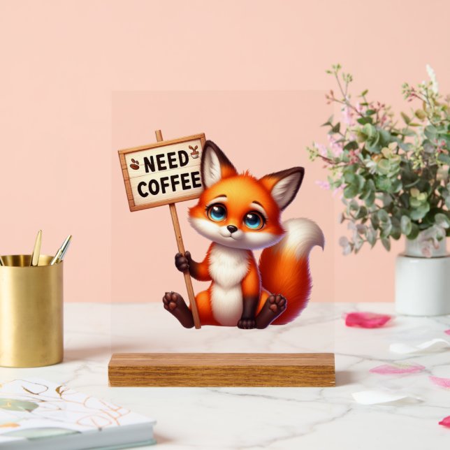 Cute office need coffee fox acrylic sign (Wedding)