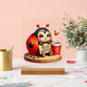 Cute office need coffee lady bug acrylic sign