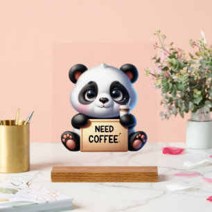 Cute office need coffee panda bear acrylic sign