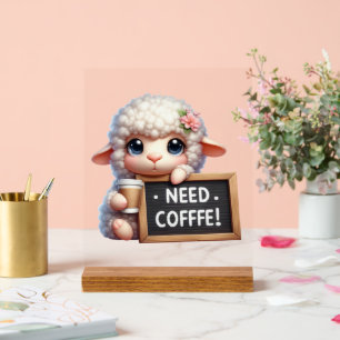 Cute office need coffee sheep acrylic sign