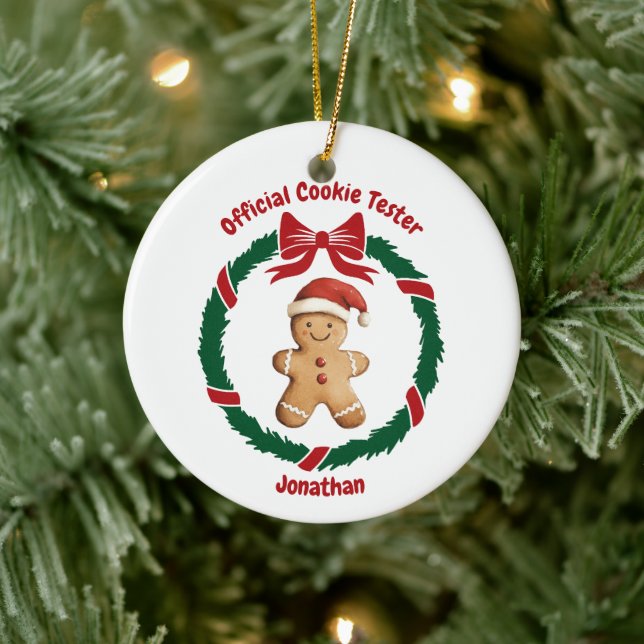 Cute Official Cookie Tester Christmas Ceramic Ornament (Tree)