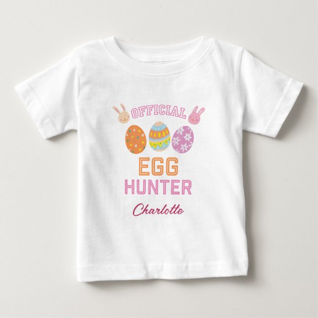 Cute Official Egg Hunter Easter Kids Name Baby T-Shirt (Front)