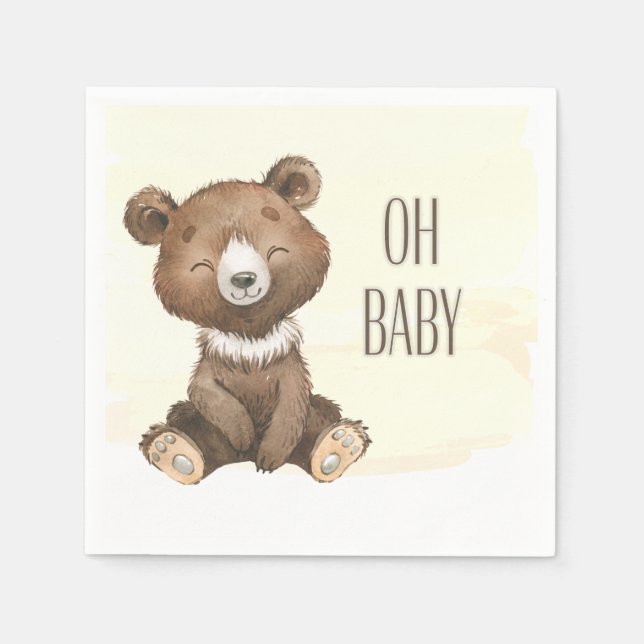 Cute Oh Baby Bear Yellow Splash Baby Shower  Napkin (Front)