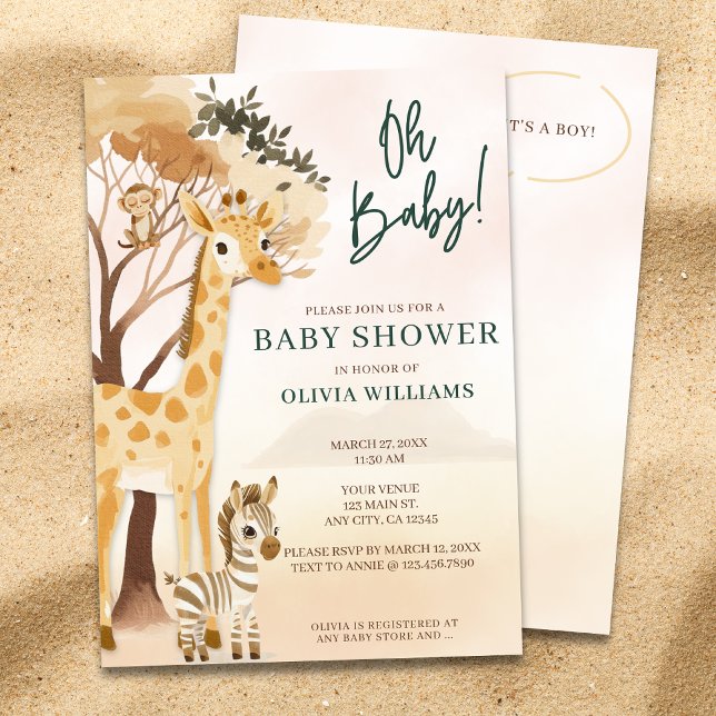Cute Oh Baby Boy Safari Baby Shower Invitation (Creator Uploaded)