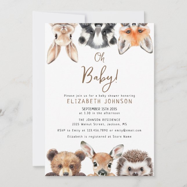 Cute Oh Baby Forest Woodland Animals Baby Shower Invitation (Front)