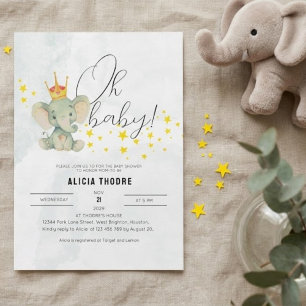 Cute Oh Baby Gender Neutral Elephant Baby Shower  Invitation