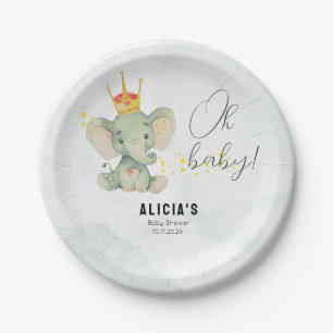 Cute Oh Baby Gender Neutral Elephant Baby Shower Paper Plate