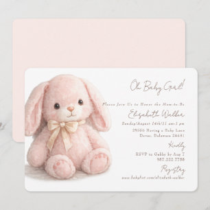 Cute Oh Baby Girl Bunny Pink Baby Shower II Invitation