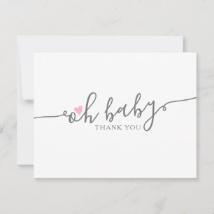 Cute Oh Baby Heart Girl Baby Shower Thank You Card