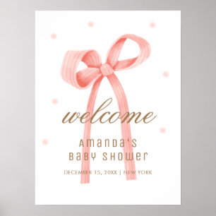 Cute Oh Baby Polka Dot Bow Baby Shower Welcome Poster
