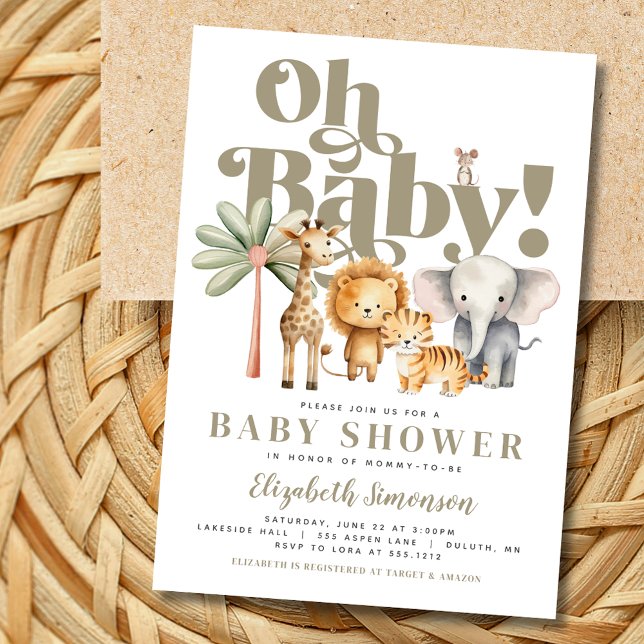 Cute Oh Baby Safari Animals Safari Baby Shower Invitation (Creator Uploaded)