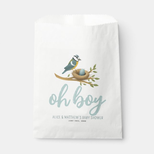 Cute Oh Boy Blue Bird Nest Baby Shower Favour Bag (Front)
