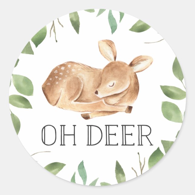 Cute Oh Deer Baby Shower Classic Round Sticker (Front)