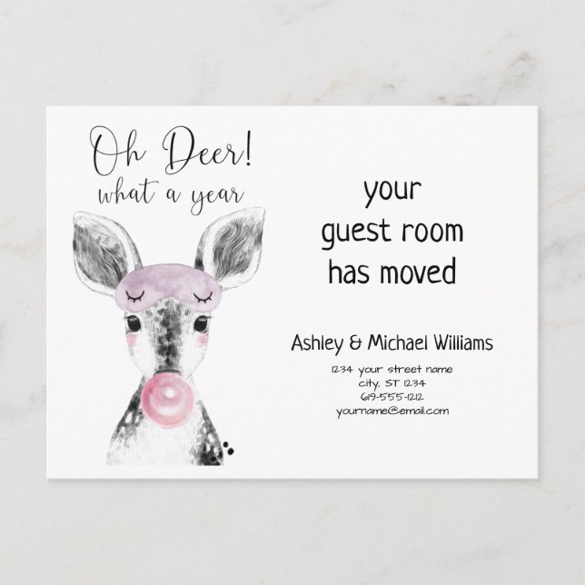 Cute Oh Deer What a Year Moving Announcement Postcard (Front)