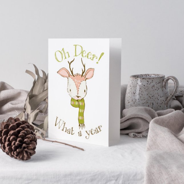 Cute Oh Deer What a Year Quote Christmas Holiday Card (Get into the holiday spirit with a heartfelt folded christmas card! 🎅)