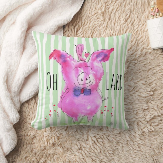 Cute Oh Lard Pink Pig Throw Pillow (Blanket)