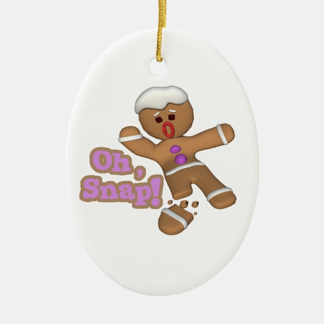 cute oh, snap gingerbread man cookie ceramic tree decoration (Front)
