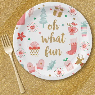 Cute Oh What Fun Christmas Party Paper Plate