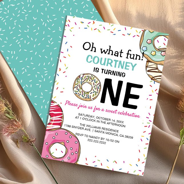 Cute Oh What Fun Donut 1st Birthday Invitation (Creator Uploaded)