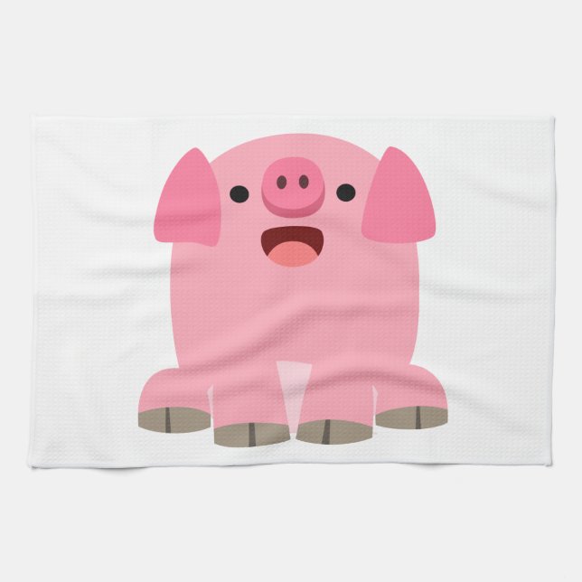 Cute Oinking Cartoon Pig Kitchen Towel (Horizontal)