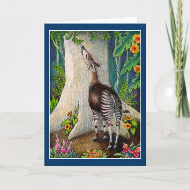 Cute Okapi in Rainforest greeting or note card (Front)